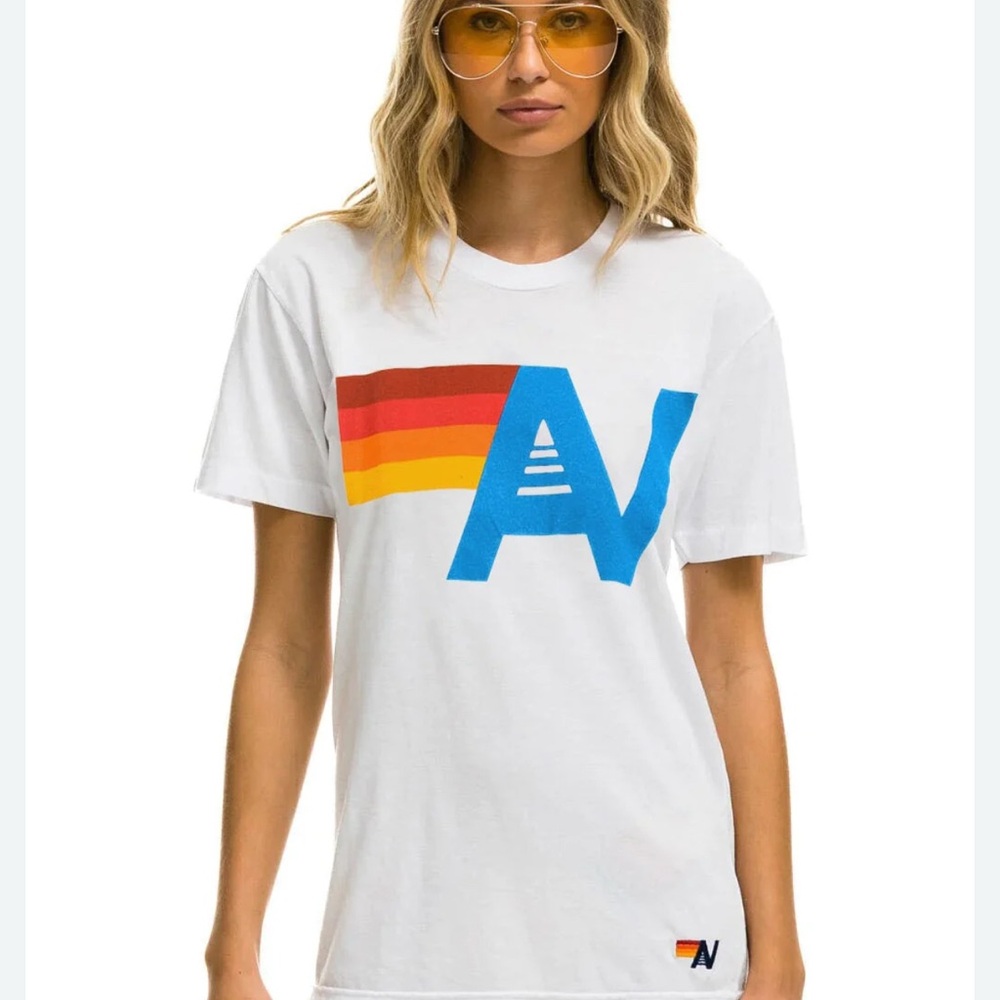 Aviator nation white logo tee